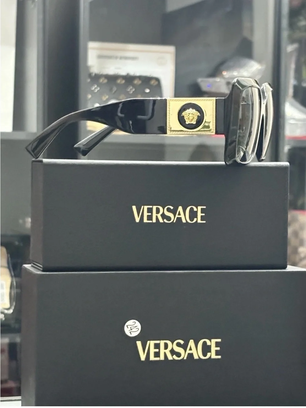 Versace Black & Gold Medusa Square Sunglasses